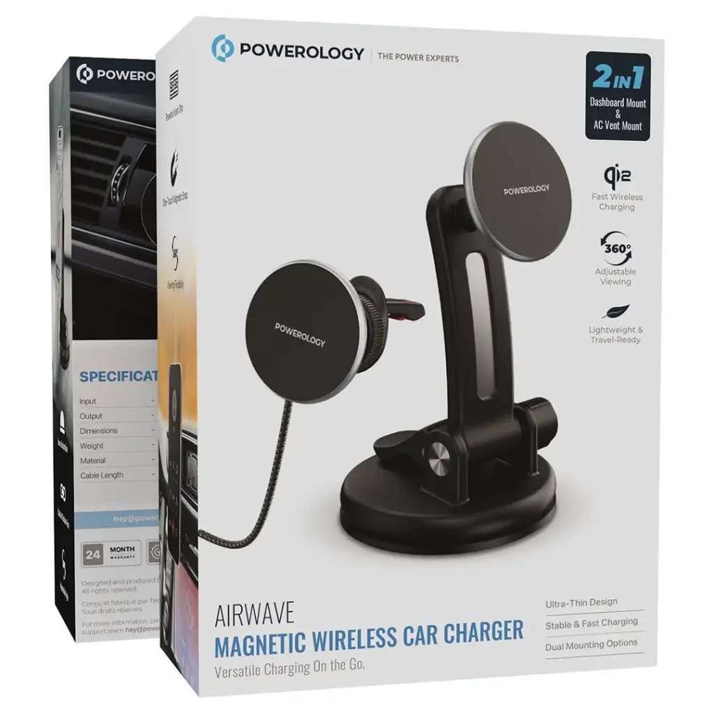 Powerology Airwave Magnetic Wireless Car Charger - Linkphones Center